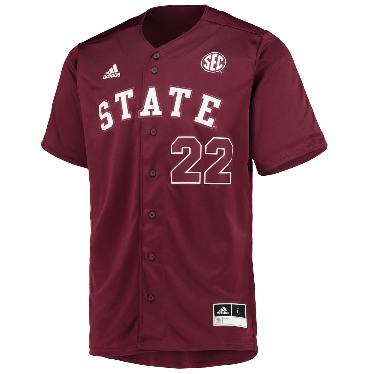 Men's Adidas #22 Maroon Mississippi State Bulldogs Button-Up Baseball Jersey